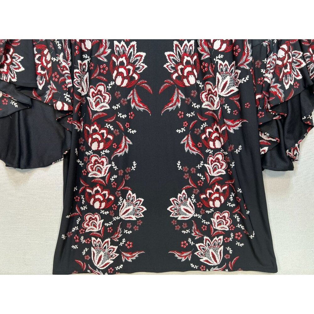 Roz & Ali Womens Floral Shift Dress Size 1X Black Bell Sleeve Dress Pullover Y2K - Picture 5 of 12